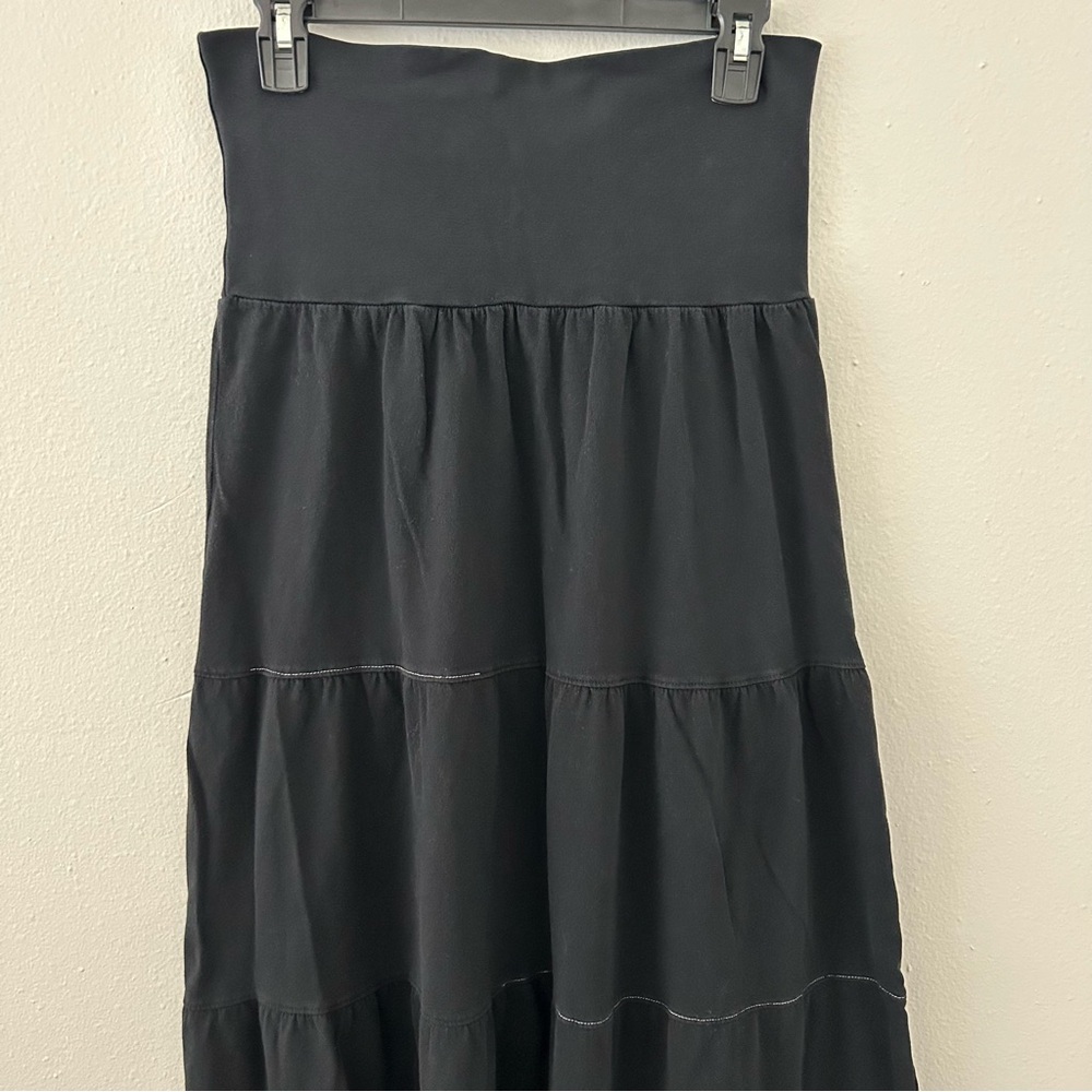 Fresh Produce 100% Cotton Tiered Pull On Maxi Skirt Black Sz M/L Foldover Waist - Picture 2 of 8